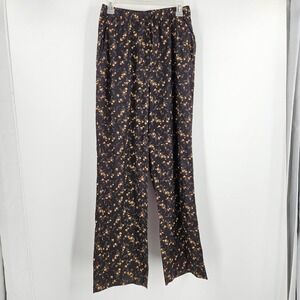 APOF Womens Wide Leg Pants Black Orange Floral Print Drawstring Pull On Size M